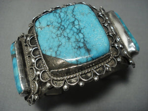 Museum Quality! Vintage Navajo Blue Diamond Turquoise Sterling Native American Jewelry Silver Bracele-Nativo Arts