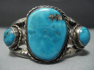 Museum Quality!! Vintage Navajo Blue Gem Turquoise Sterling Native American Jewelry Silver Bracelet Old-Nativo Arts