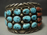 Museum Quality Vintage Navajo Chunk Coral Turquoise Sterling Native American Jewelry Silver Bracelet-Nativo Arts