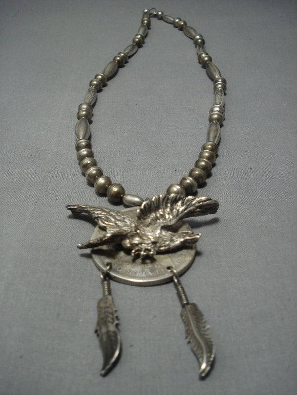 Museum Quality Vintage Navajo Coin Native American Jewelry Silver Eagle Sterling Native American Jewelry Silver Necklace Old-Nativo Arts
