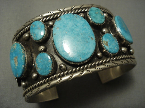 Museum Quality Vintage Navajo Easter Blue Turquoise Sterling Native American Jewelry Silver Bracelet Old-Nativo Arts