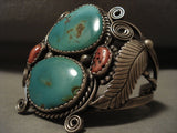 Museum Quality Vintage Navajo Green Turquoise Native American Jewelry Silver Applique Bracelet Old-Nativo Arts