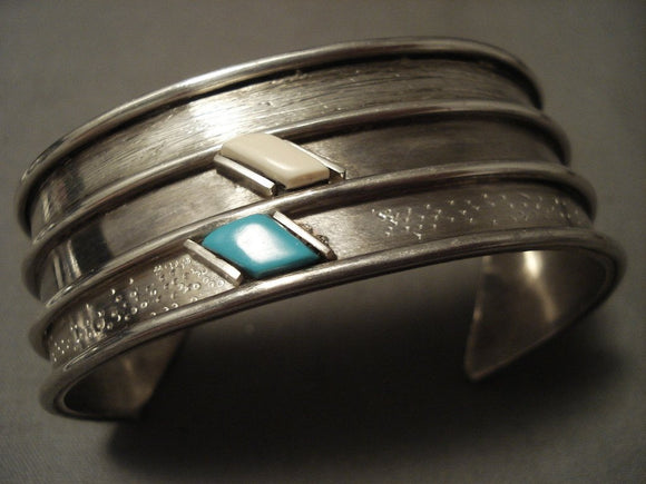 Museum Quality Vintage Navajo 'Mirrored Terminal' Turquoise Native American Jewelry Silver Bracelet-Nativo Arts