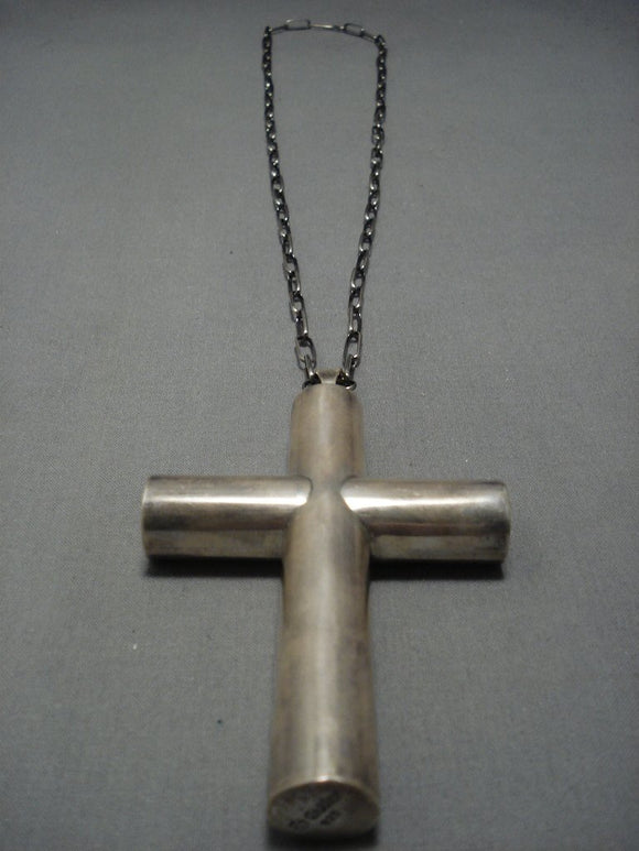 Museum Quality Vintage Navajo Native American Jewelry jewelry Tubule Cross Sterling Silver Necklace Old-Nativo Arts