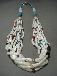 Museum Quality Vintage Navajo Native American Jewelry jewelry Turquoise **silver Tubes* Pearl Coral Necklace-Nativo Arts
