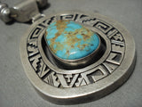 Museum Quality Vintage Navajo Natural #8 Turquoise Native American Jewelry Silver Geometric Necklace-Nativo Arts
