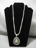 Museum Quality Vintage Navajo Natural #8 Turquoise Native American Jewelry Silver Geometric Necklace-Nativo Arts