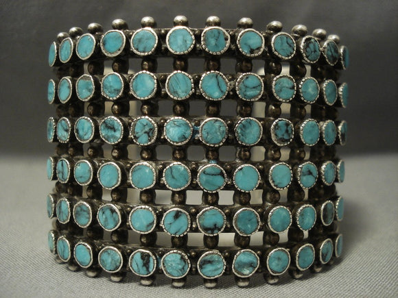 Museum Quality Vintage Navajo Snake Eyes Blue Diamond Turquoise Native American Jewelry Silver Bracelet-Nativo Arts