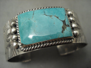 Museum Quality Vintage Navajo 'Squared Turquoise' Native American Jewelry Silver Bracelet Old-Nativo Arts