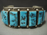 Museum Quality! Vintage Navajo Squared Turquoise Native American Jewelry Silver Teepee Bracelet-Nativo Arts