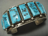 Museum Quality! Vintage Navajo Squared Turquoise Native American Jewelry Silver Teepee Bracelet-Nativo Arts