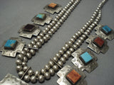 Museum Quality Vintage Navajo Sterling Native American Jewelry Silver Turquoise Squash Blossom Necklace-Nativo Arts