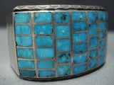 Museum Quality Vintage Navajo Turquoise Inlay Sterling Native American Jewelry Silver Bracelet Old-Nativo Arts