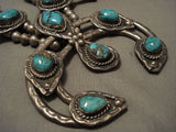 Museum Quality Vintage Navajo Turquoise Native American Jewelry Silver Wide Naja Squash Blossom Necklace-Nativo Arts