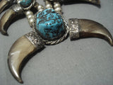 Museum Quality Vintage Navajo Turquoise Sterling Native American Jewelry Silver Squash Blossom Necklace-Nativo Arts