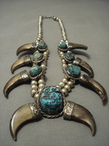 Museum Quality! Vintage Navajo Turquoise Sterling Native American Jewelry Silver Squash Blossom Necklace-Nativo Arts