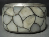 Museum Quality Vintage Zuni Mother Of Pearl Inlay Sterling Native American Jewelry Silver Bracelet-Nativo Arts