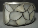 Museum Quality Vintage Zuni Mother Of Pearl Inlay Sterling Native American Jewelry Silver Bracelet-Nativo Arts