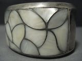 Museum Quality Vintage Zuni Mother Of Pearl Inlay Sterling Native American Jewelry Silver Bracelet-Nativo Arts