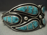 Museum Quality Vintage Zuni Turquoise Inlay Sterling Native American Jewelry Silver Bracelet-Nativo Arts