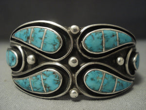 Museum Quality Vintage Zuni Turquoise Inlay Sterling Native American Jewelry Silver Bracelet-Nativo Arts