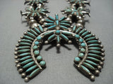 Museum Quality Vintage Zuni Turquoise Sterling Silver Squash Blossom Necklace-Nativo Arts