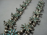 Museum Quality Vintage Zuni Turquoise Sterling Silver Squash Blossom Necklace-Nativo Arts