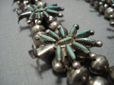 Museum Quality Vintage Zuni Turquoise Sterling Silver Squash Blossom Necklace-Nativo Arts