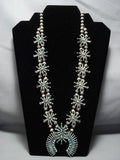 Museum Quality Vintage Zuni Turquoise Sterling Silver Squash Blossom Necklace-Nativo Arts