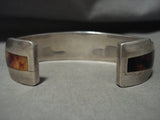 Museum Thick And Heavy 'Ancient Tree Sap' Amber Native American Jewelry Silver Navajo Bracelet-Nativo Arts