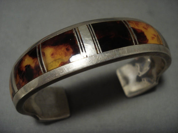 Museum Thick And Heavy 'Ancient Tree Sap' Amber Native American Jewelry Silver Navajo Bracelet-Nativo Arts