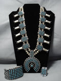 Museum Turquoise Vintage Native American Jewelry Navajo Sterling Silver Squash Blossom Necklace Bracelet-Nativo Arts