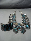 Museum Turquoise Vintage Native American Jewelry Navajo Sterling Silver Squash Blossom Necklace Bracelet-Nativo Arts