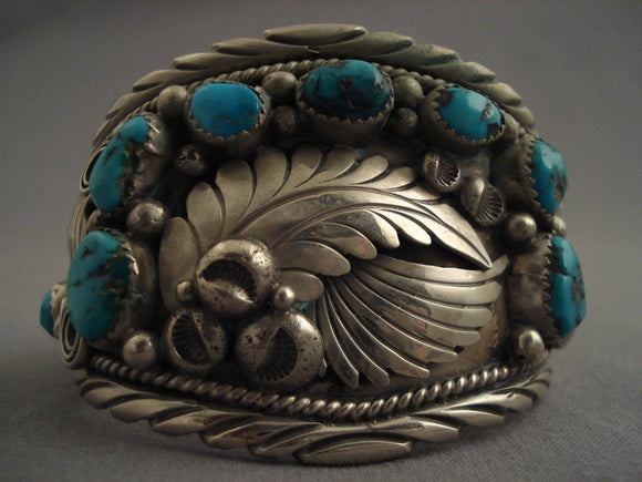 Museum Vintage feather Leaf Native American Jewelry Silver Turquoise Bracelet-Nativo Arts