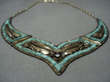 Museum Vintage Native American Jewelry Navajo 14k Gold Green Turquoise Sterling Silver Necklace Old-Nativo Arts