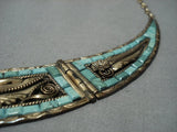 Museum Vintage Native American Jewelry Navajo 14k Gold Green Turquoise Sterling Silver Necklace Old-Nativo Arts