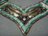 Museum Vintage Native American Jewelry Navajo 14k Gold Green Turquoise Sterling Silver Necklace Old-Nativo Arts