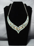 Museum Vintage Native American Jewelry Navajo 14k Gold Green Turquoise Sterling Silver Necklace Old-Nativo Arts