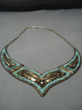 Museum Vintage Native American Jewelry Navajo 14k Gold Green Turquoise Sterling Silver Necklace Old-Nativo Arts