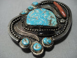 Museum Vintage Native American Jewelry Navajo #8 Turquoise Sterling Silver Buckle Bolo Old-Nativo Arts