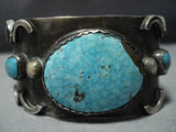 Museum Vintage Native American Jewelry Navajo Bird Eye Spiderweb Turquoise Sterling Silver Bracelet Cuff-Nativo Arts