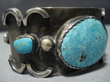 Museum Vintage Native American Jewelry Navajo Bird Eye Spiderweb Turquoise Sterling Silver Bracelet Cuff-Nativo Arts