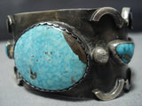 Museum Vintage Native American Jewelry Navajo Bird Eye Spiderweb Turquoise Sterling Silver Bracelet Cuff-Nativo Arts