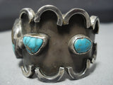 Museum Vintage Native American Jewelry Navajo Bird Eye Spiderweb Turquoise Sterling Silver Bracelet Cuff-Nativo Arts