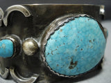 Museum Vintage Native American Jewelry Navajo Bird Eye Spiderweb Turquoise Sterling Silver Bracelet Cuff-Nativo Arts