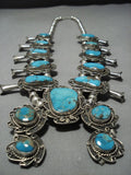 Museum Vintage Native American Jewelry Navajo Bisbee Turquoise Sterling Silver Squash Blossom Necklace-Nativo Arts
