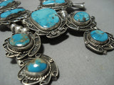 Museum Vintage Native American Jewelry Navajo Bisbee Turquoise Sterling Silver Squash Blossom Necklace-Nativo Arts