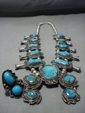 Museum Vintage Native American Jewelry Navajo Bisbee Turquoise Sterling Silver Squash Blossom Necklace-Nativo Arts
