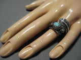 Museum Vintage Native American Jewelry Navajo Carico Lake Turquoise Twist Sterling Silver Ring Old-Nativo Arts