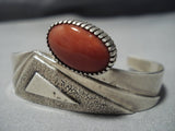 Museum Vintage Native American Jewelry Navajo Domed Coral Sterling Silver Cuff Bracelet-Nativo Arts